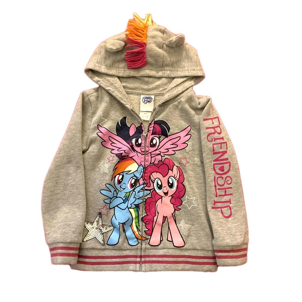 My Little Pony Gray Full Zip Hoodie Size 5 Rainbow Hair Sparkle Star And Ponies!